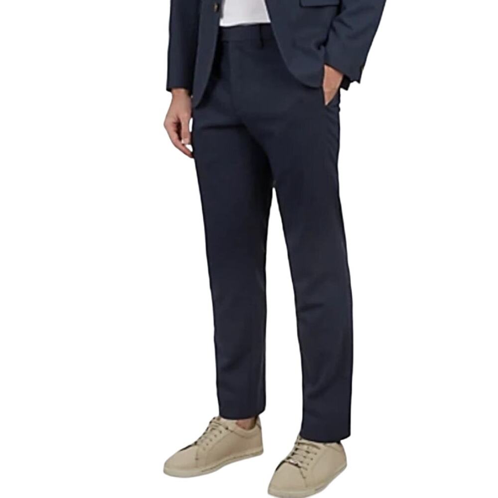 NWT Ted Baker Mens Gorktro Textured Semi‎ Plain Regular Fit Trousers Navy Sz 30